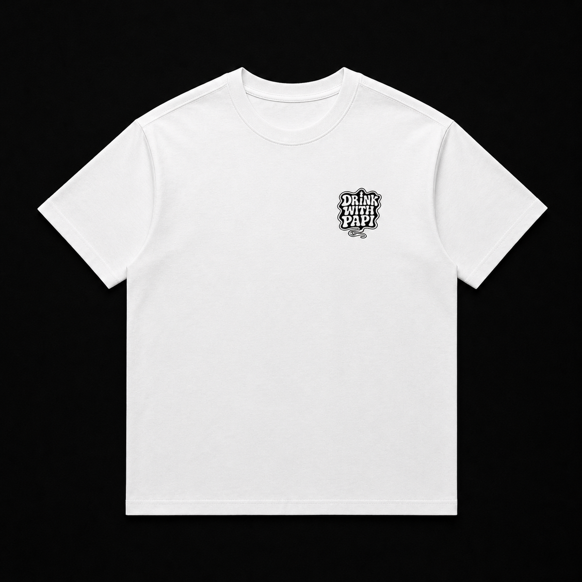 DWP Tee white with left chest Drink With Papi badge logo