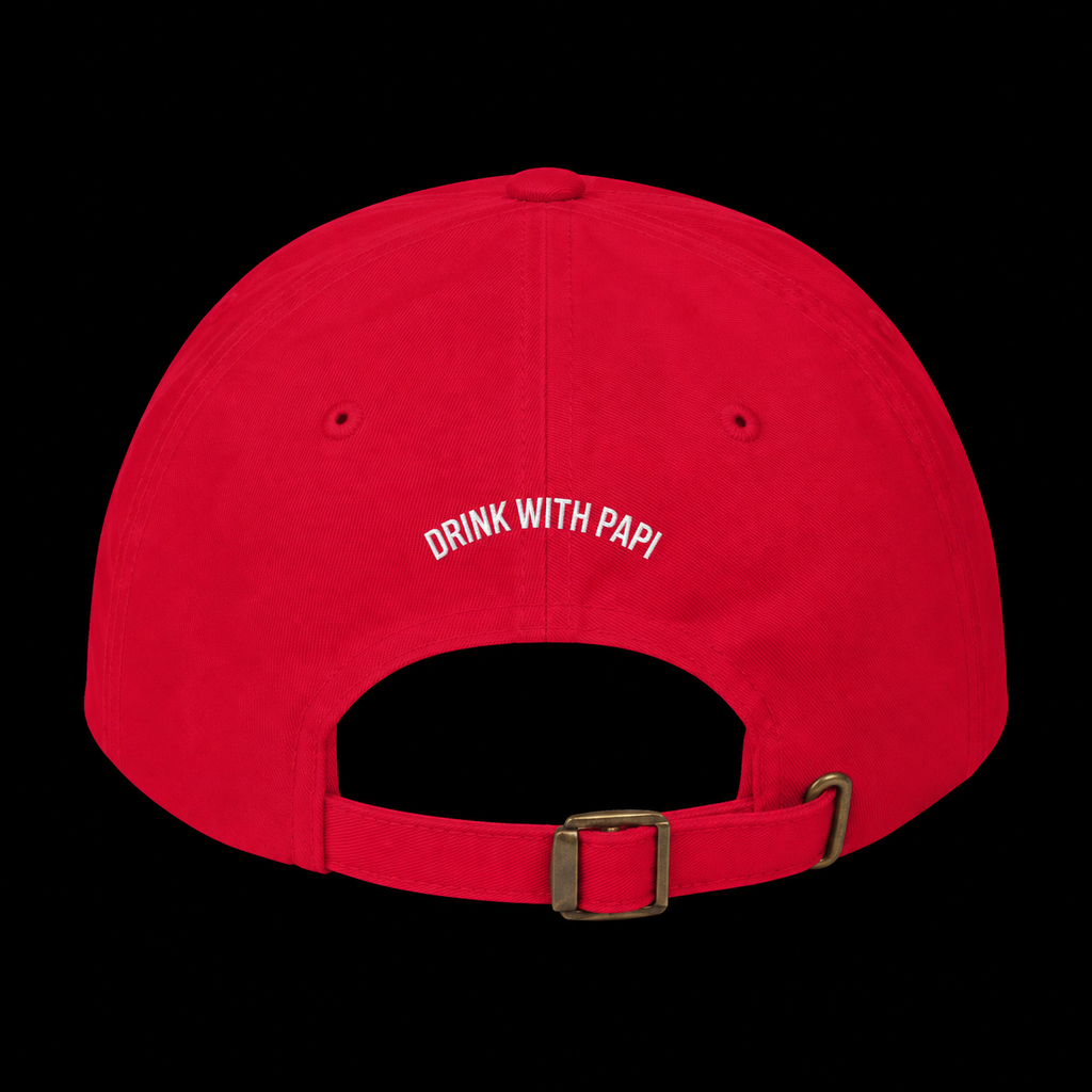 Kiss and Tell Hat — cranberry, back view on a black background