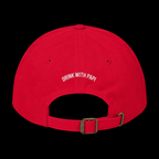Kiss and Tell Hat — cranberry, back view on a black background